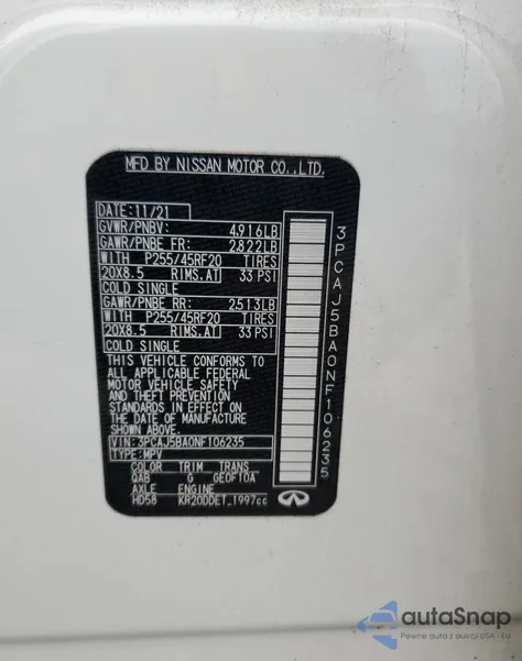 2022 Infiniti Qx50 Luxe из США, поврежденный, VIN 3PCAJ5BA0NF106235